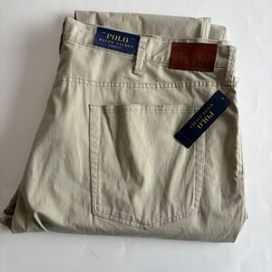 Polo‎ Ralph Lauren Men's 48Bx32 Khaki Pants Casual Flat Front Classic Cotton